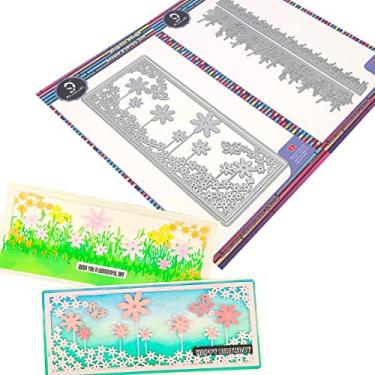 Imagem de Alinacutle Slimline Conjunto de moldes de metal para cartão, molde de moldura de cartão, recortes de papel artesanal, corte de scrapbook, modelo de perfuração de metal para cartão faça você mesmo, flor/grama, 4 peças