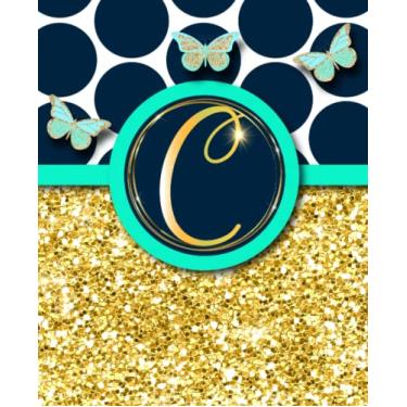 Imagem de Caderno monograma letra C: lindo padrão dourado brilhante com borboletas fofas para meninas e mulheres adolescentes | Perfeito para diário e... Páginas, 18 x 23 cm, capa fosca macia