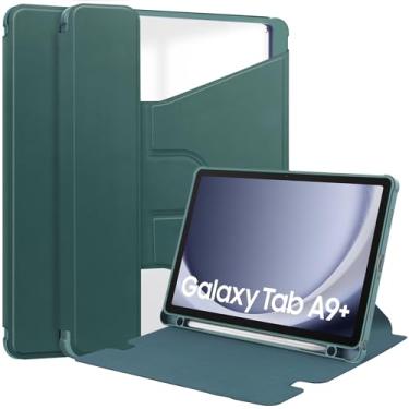 Imagem de Capa traseira transparente compatível com Samsung Galaxy Tab A9 Plus SM-X210/SM-216/SM-X218 11 polegadas com suporte para caneta, suporte giratório de 360 ​​graus Folio Flip Smart Tablet Cover Auto Sl