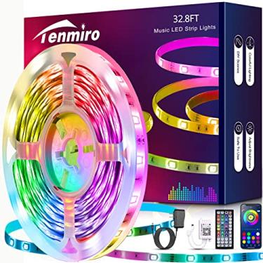 Imagem de Tenmiro Fita de LED de 10 metros, RGB LED inteligente com sincronização de música que muda de cor e luzes LED com controle remoto para quarto, cozinha, casa, TV, festas e eventos