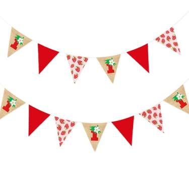 Imagem de Flâmula de 1º aniversário de morango, bandeira, padrão de baga, triângulo vermelho, tecido de serapilheira, guirlanda com 1 sinal de feltro para frutas silvestres para primeiras meninas, morango,