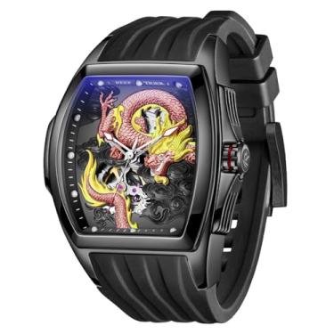 Imagem de REEF TIGER Relógio masculino de luxo Tonneau Skeleton mecânico automático de corda automática Lumious Dragon Dial Relógios Relógio de pulso à prova d'água RGA3061 (RGA3061-BRB)