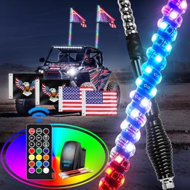 Imagem de GOOACC 2 peças de luz LED de 3 pés com base de mola, espiral, chicotes de perseguição RGB com chicotes iluminados por controle remoto RF com antena LED de interruptor basculante para UTV ATV Caminhão,