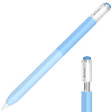 Imagem de AZF Capa iPencil compatível com Apple Pencil (USB-C), capa de silicone de cor gradiente, aderência confortável, macia e antiderrapante, suporta fixação magnética. (azul celeste)