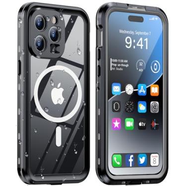 Imagem de LOVE BEIDI Capa para iPhone 15 Pro à prova d'água de 6,1 polegadas, capa de telefone à prova de poeira de corpo inteiro à prova de choque com protetor de tela - preta