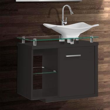 Imagem de Gabinete Toucador Para Banheiro Dama Tampo Em Vidro 64cm Grafite