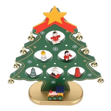 Imagem de Árvore de Natal de Madeira Decoração de Mesa Mini Enfeites Criação de Ambiente Festivo Exclusivo para Mesa de Escritório Estante de Madeira Maciça Fofa 8,7 X 6,7 X 2,2 pol. (Verde)