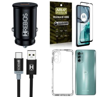 Imagem de Kit Capinha Moto G62 + Carregador Turbo Veicular Tipo C + Película Vid