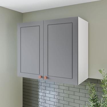 Imagem de Armário Aéreo 2 Portas 80 Cm Pérola Yescasa Branco/Cinza