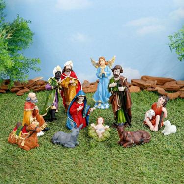 Imagem de Presepio Natalino 15cm Enfeite Decorativo 12 Peças Resina Decoração