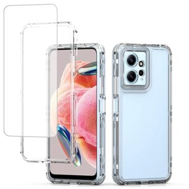 Imagem de Ueokeird Capa para Xiaomi Redmi Note 12 4G com protetor de tela de vidro temperado, capa protetora de 3 camadas transparente resistente para celular Xiaomi Redmi Note 12 4G transparente