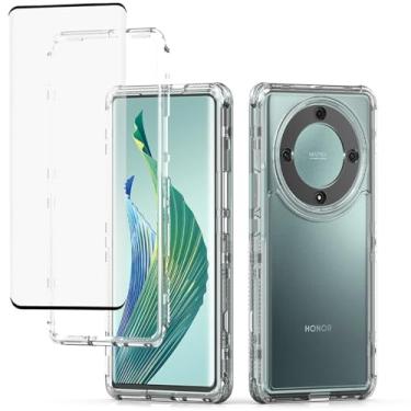 Imagem de Ueokeird Capa para Honor X9A, Honor Magic5 Lite/Honor X40 5G com protetor de tela de vidro temperado, capa protetora de 3 camadas transparente resistente para celular para Honor X9A 5G transparente