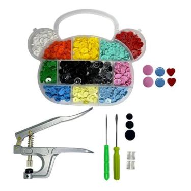 Imagem de Kit Alicate De Pressão Prega Botão Plástico + Box Organizador com 120 