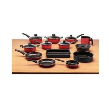 Imagem de Jogo 13 Peças Panelas Vermelho Completo Antiaderente Teflon - Alumínio