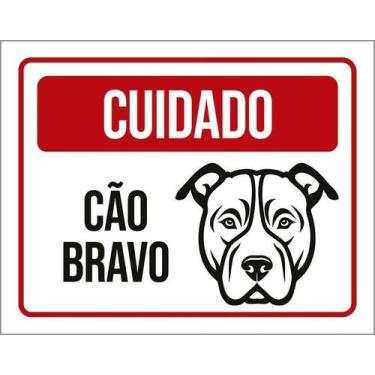 Imagem de Placa Sinalização - Cuidado Cão Bravo Preto Branco 36X46 - Sinalizo