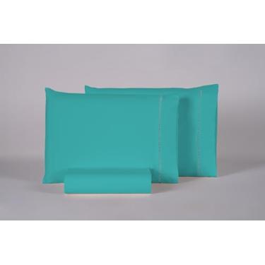 Imagem de Jogo de Lençol de Cima 03 Peças Ponto Palito Algodão Percal 180 Fios Diversos Tamanhos (Verde Tiffany, Solteiro 02 Peças)