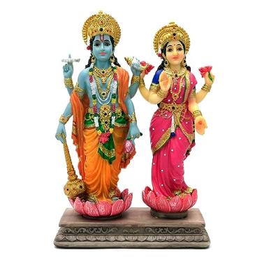 Imagem de alikiki Estátua de Deus Hindu Lakshmi Narayan - 22,4 cm H Laxmi Narayan Escultura Indiana Diwali Pooja Item Murti Presentes para Casal Indiano Amigos Família Presentes Diwali Escritório Casa