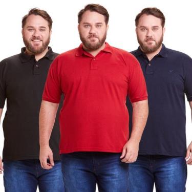 Imagem de Kit 3 Polos Masculinas Plus Size Piquet - DAZE MODAS, G5, Preto, Verme