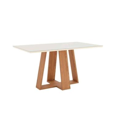 Imagem de Mesa De Sala Jantar Lins Sc93 Com tampo Vidro Reto 160x90cm Nature off White