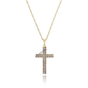 Imagem de Colar Corrente Feminino Gargantilha  cruz crucifixo COM Pedrinha Zircô