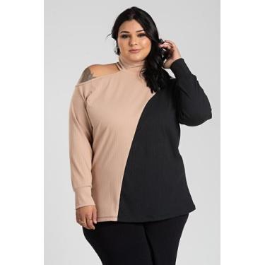 Imagem de Blusa Feminina Plus SIize Ribana Canela Ombro Vazado Detalhe Contrasta