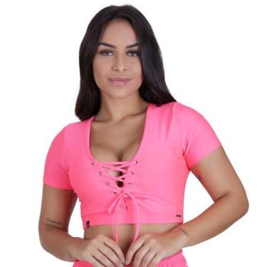 Imagem de Cropped Feminino Manga Curta Decote V Bojo Removível - ORBIS FITNESS