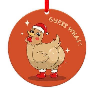 Imagem de WhatSign Enfeites de Natal de galinha engraçados – Enfeite de galinha para árvore de Natal Acrílico Adivinhe o que enfeite de árvore de Natal, decorações de animais de fazenda, presentes de galinha