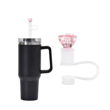 Imagem de 1 capa de palha de diamantes rosa para copo Stanley de 40 e 850 g, tampa de cobertura de palha de silicone de 10 mm para acessórios de copo Stanley, bonito topo de palha para copos, tampa de palha