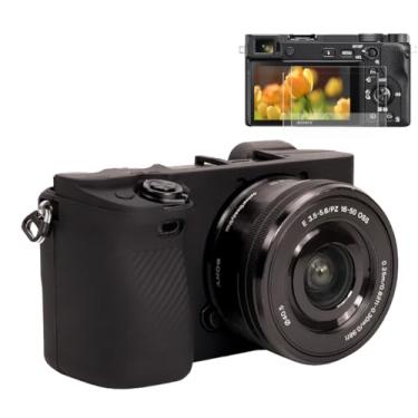 Imagem de Pocoukate Capa para Sony Alpha A6400, A6300, câmera, capa protetora de silicone macio com protetor de tela, acessórios para câmera digital Sony Alpha A6400 / 6300 Cas - preta