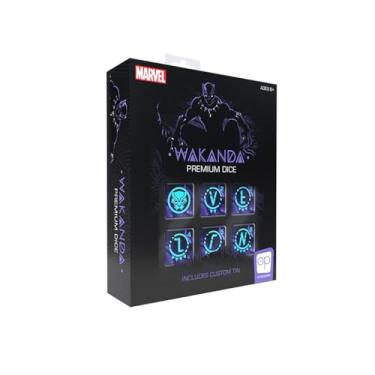 Imagem de Conjunto de dados premium Marvel Black Panther | Dados colecionáveis d6 | Dados personalizados roxos e pretos com caixa de lata colecionável | Baseado no super-herói Marvel | Presente e mercadoria oficialmente licenciada pela Marvel
