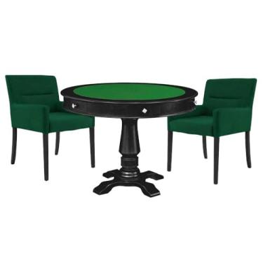 Imagem de Mesa de Jogos Carteado Victoria Redonda Tampo Reversível Preto com Kit 2 Cadeiras Vicenza Suede Verde - Gran Belo