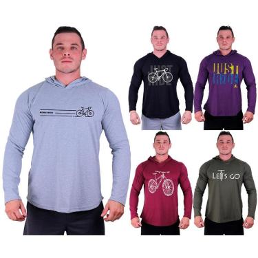 Imagem de Kit 5 Camisetas Manga Longa com Touca Longline Estampada Treino Academia Lazer Casual-Masculino