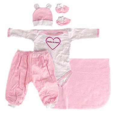 Imagem de Conjunto Saida Maternidade Neném Menina Rosa Touca Meia 5PÇS - Cegonha