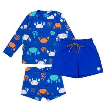 Imagem de Kit Blusa Sunga Com Proteção Uv+ Bermuda Tactel Praia Menino - Fofotin