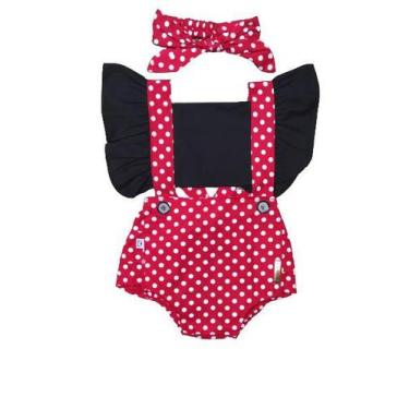Imagem de Jardineira Romper de bebê menina + faixa de cabelo - Bebê Bakana, Verm