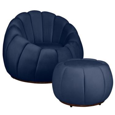 Imagem de Kit Poltrona Base Giratória e Puff Concha Decorativo Veludo - Fina Mob