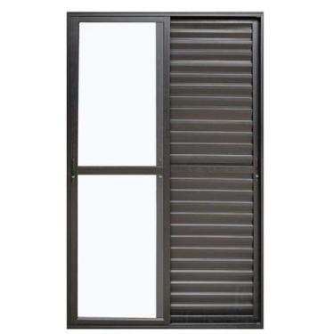 Imagem de Porta Balcão de Correr com Veneziana de Alumínio Preto 3 Folhas Móveis