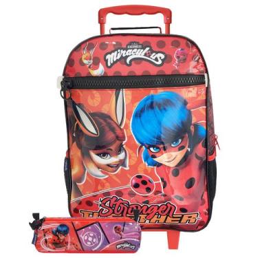 Imagem de Kit Mochila Escolar De Rodas E Estojo Miraculous Ladybug - Dermiwil, L