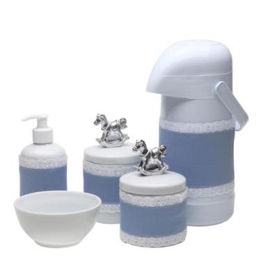 Imagem de Potes, Garrafa, Molhadeira e Porta Álcool-Gel Com Capa Cavalinho Prata