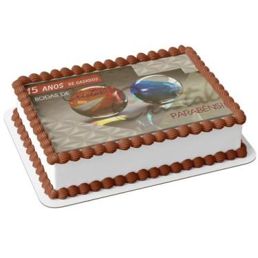 Imagem de Papel De Arroz P/ Bolo Bodas de Cristal - 15 Anos de Casados - Genéric