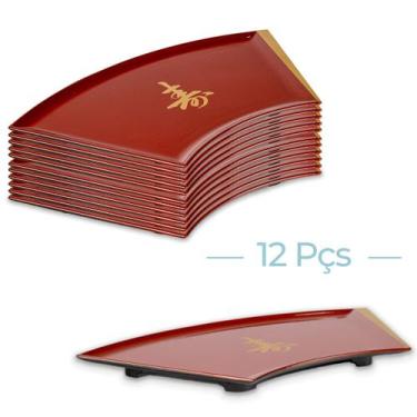 Imagem de Kit Com 12 Prato Sushi Sashimi Tray Leque Vermelho - AC