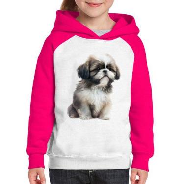 Imagem de Moletom Infantil Cachorro Shih Tzu Filhote - Foca na Moda, Branco, Ros