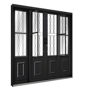 Imagem de Porta de Correr de Aço com Postigo 213 x 200 x 13 cm Preto 4 Folhas Gr