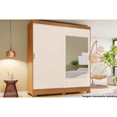 Imagem de Guarda Roupa Solteiro 2 Portas de Correr e 2 Gavetas c/ Espelho e Pés Briz B74 Nature/Off White - Henn