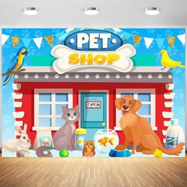 Imagem de Pano de fundo para animais de estimação, 2,1 x 1,5 m, desenho animado, gatos, cães, pássaros, loja, fotografia, meninos, meninas, decoração de festa de 1º aniversário, papel de parede escolar