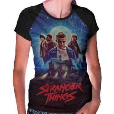Imagem de Camiseta Raglan Baby Look Stranger Things Ref:233 - smoke, Preto, P