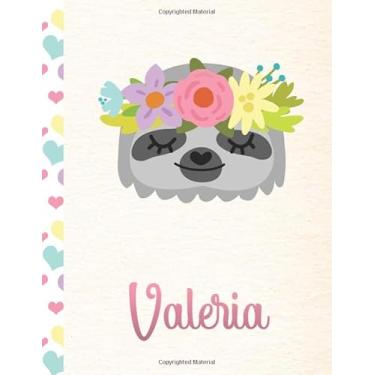 Imagem de Valeria: Personalized Sloth Journal For Girls - 8.5x11 110 Pages Notebook/Diary With Pink Name