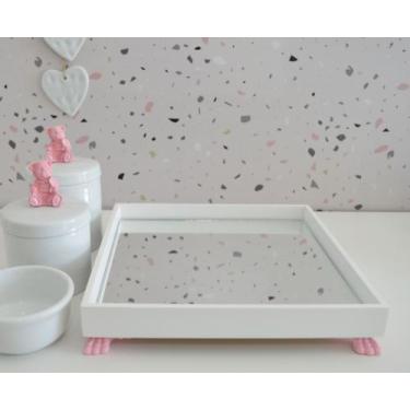 Imagem de Kit Higiene K049 Bandeja MDF Porcelanas Apliques Rosa Quarto Bebê - Ci