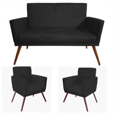 Imagem de  Jogo Sofá Nina 1 Namoradeira nina 02 Poltronas Nina com rodapé  Suede