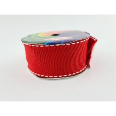Imagem de Fita Jeans Sinimbu Cor 05 Vermelho pesponto branco - 38mm / 10 metros